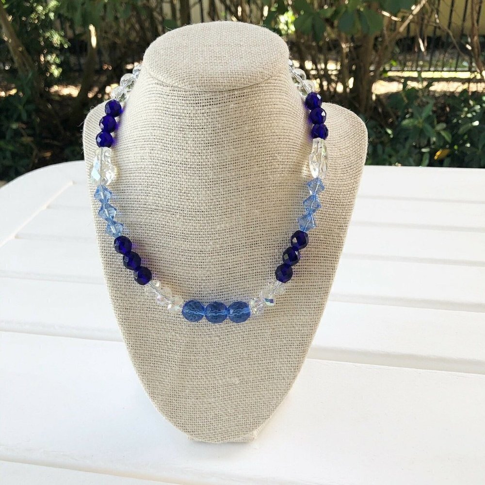NWT Genuine Czech Crystal Beaded Necklace Blue White